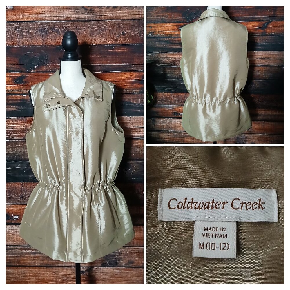 Coldwater Creek Vest M 10 12 Metallic Gold Full Zip